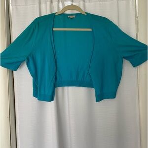 Talbots shrug Aqua colored matches perfectly with the TAHARI dress listed.